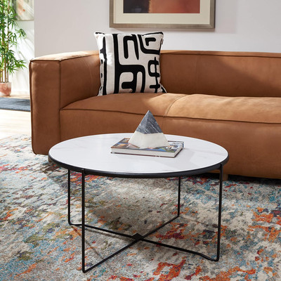 Wrena Modern Round Coffee Table in White/Black for Chic Living Rooms