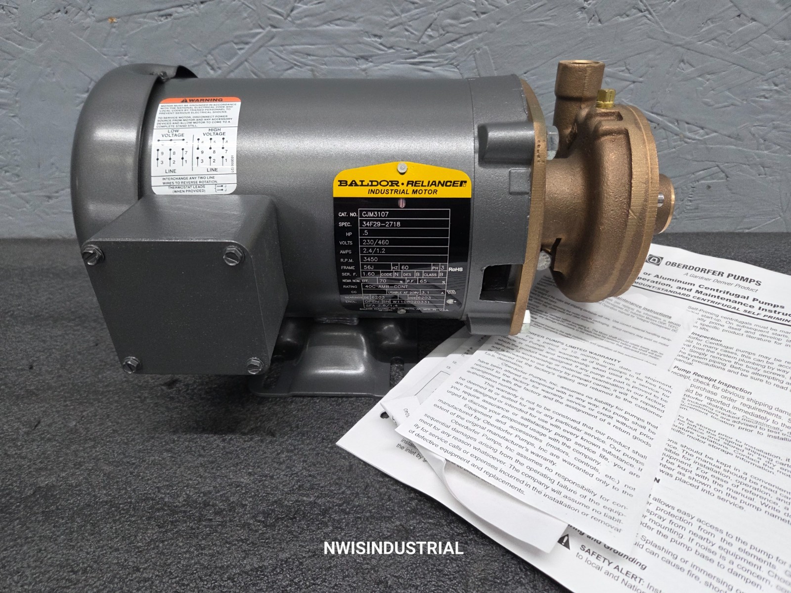 Oberdorfer 104MP-J57 Bronze Centrifugal Pump with 1/2 HP 230/460V Baldor Motor