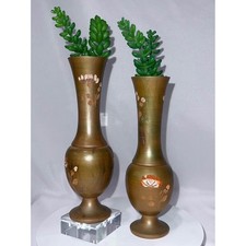 Set of 2 - Vintage Wood Vases with carved details