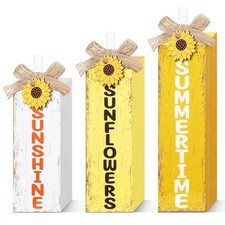 3 Pcs Sunflower Table Decor Summer Wooden Block Sign Summer Tiered Tray Decor...