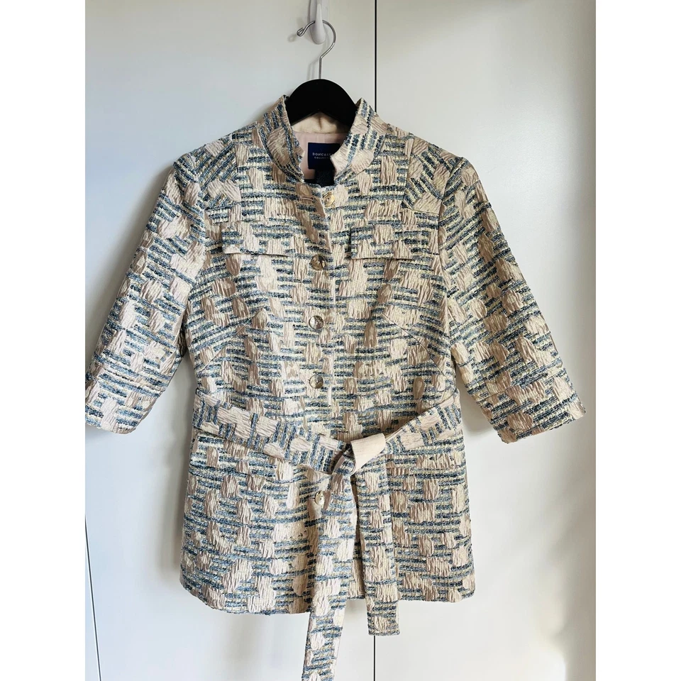 Jaqueta de tweed feminina Doncaster Collection tamanho 10 azul ouro feriado - Imagem 3 de 4