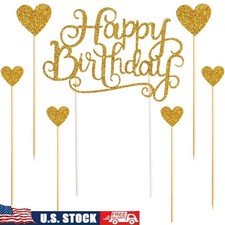 Happy Birthday Cake Toppers Set Gold Glitter Letters Stars Party Decor New