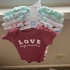 Hudson Baby Newborn Cotton Bodysuit Set Mint Pink 5 Piece Love Dad Mom
