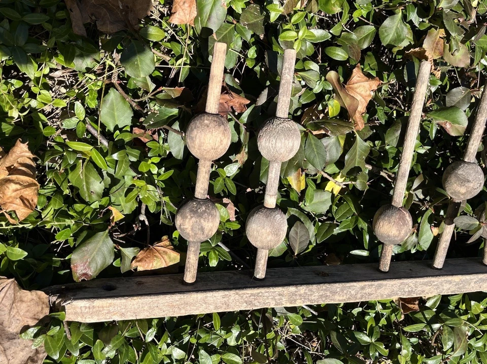 Antique Wooden Architectural Salvaged Wooden Rods With Split Balls - Image 2 of 3