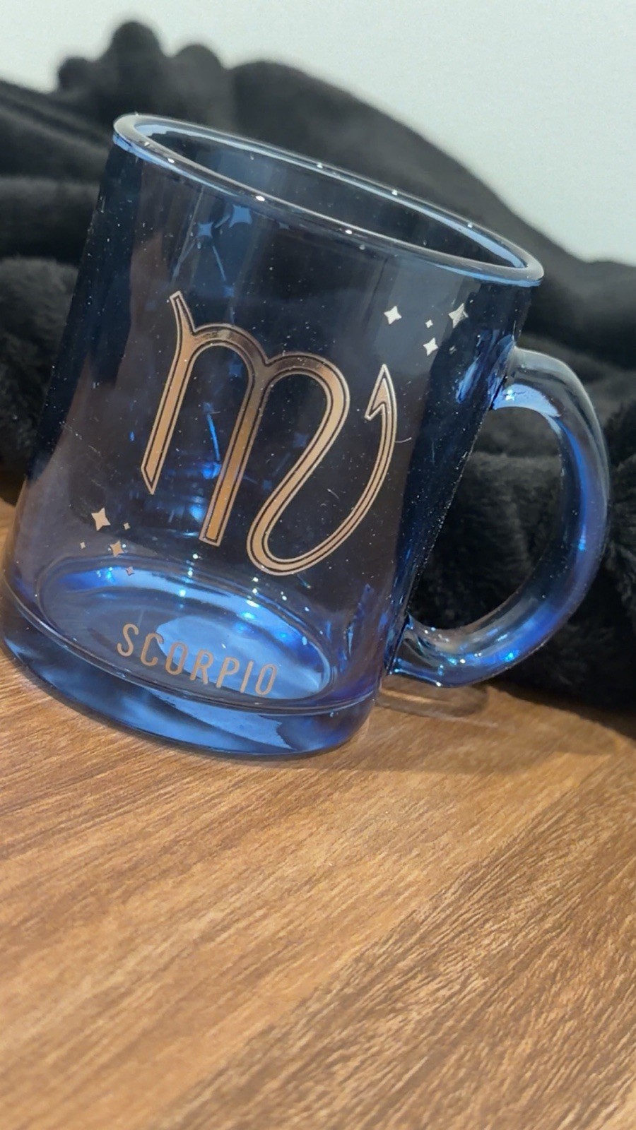 Zodiac Scorpio Blue Astrology Painted Round Glass Coffee Mug With Handle