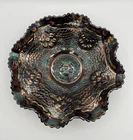 Fenton Amethyst Carnival Glass Cherry Chain Ruffled Edge Bowl 10” Vintage