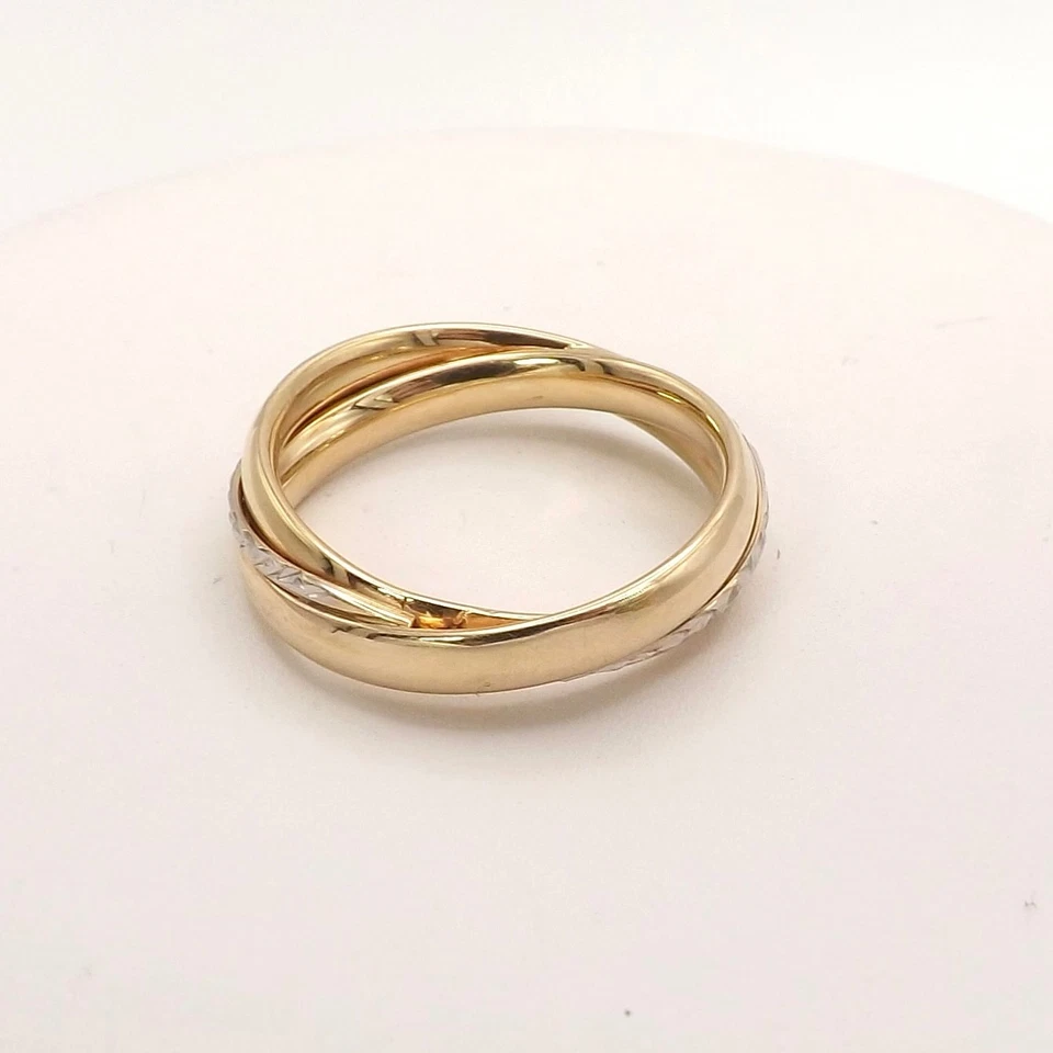 14k Gold Intertwined Trinity Wedding Band Ring Diamond Cut Two Tone sz7 - Image 2 of 4