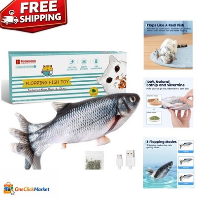 Deluxe Plush Moving Carp Fish Toy - Interactive 10.5  Cat & Dog Toy with Light
