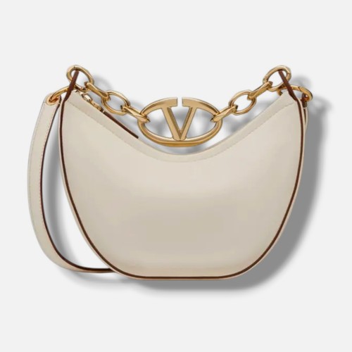 Valentino Garavani Women's Ivory VLogo Leather Chain Shoulder Hobo Bag