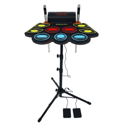 (9 Pads) Electronic Drum Set With Light Up Drumsticks And Stand, Elect