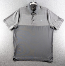 Under Armour Men's Polo Shirt Size L Gray HeatGear Loose Fit Short Fit Logo