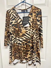 Attitudes by Renee Como Jersey V-Neck Hi-Low Top Animal Print NWT
