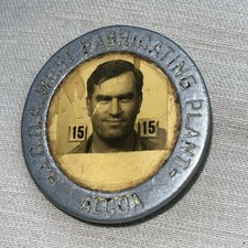 Vintage WW2 Era Factory Employee Photo ID Badge Pin Alcoa ACOA Alcoa Plant TN