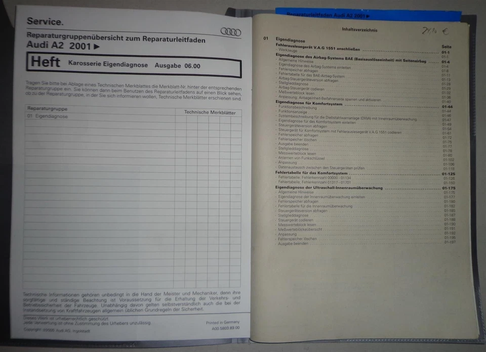 Manual de Taller Audi A2 Carrocería Eigendiagnose Desde 2001 - Imagen 2 de 2
