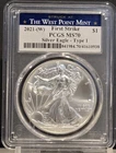 2021 W Silver Eagle 1oz PCGS MS70 First Strike Type 1 West Point Milk Spots