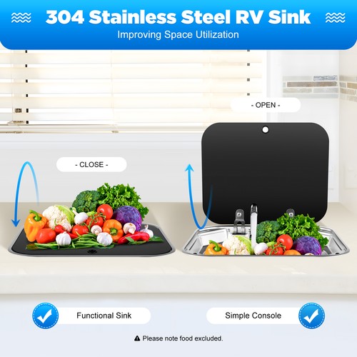 RV Caravan Camper Sink Stainless Steel Hand Wash Basin & Glass Lid & Faucet - Picture 1 of 24