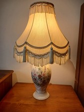 Aynsley White Floral table lamp with cream tassel shade