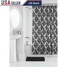 17-Piece Shower Curtain Bathroom Accessory Set Polyester Ceramic Rug Hooks New