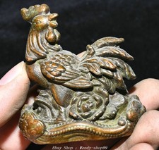 2.5" Old Chinese Dynasty Bronze Feng Shui 12 Zodiac Animal Chicken Sculpture