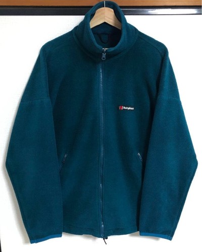 Berghaus, Vintage 1980s Berghaus Fleece Jacket Emerald Green Size L Made in UK Old Logo