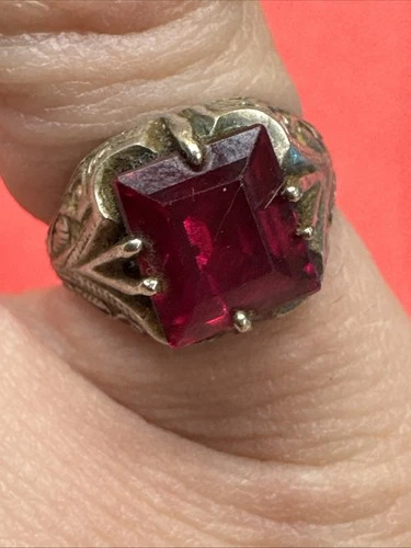 Unisex Antique Art Deco Vintage Ruby Sterling Silver Estate Band Ring Sz 5