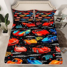 Race Car Bedding Set for Teens, Speed Sports Fitted Sheet Full Size, Racing C...