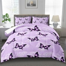 Butterfly Purple Comforter Set,Purple Floral Bedding Set for Full Mmbz250723 5