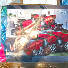 Black/Red Floral Rose Print Bedding Set Duvet Cover Set 220 x 240 cm
