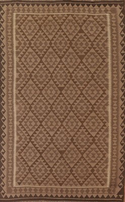 Brown Kilim Oriental Area Rug 7x10 Geometric Hand-woven Wool Reversible Carpet