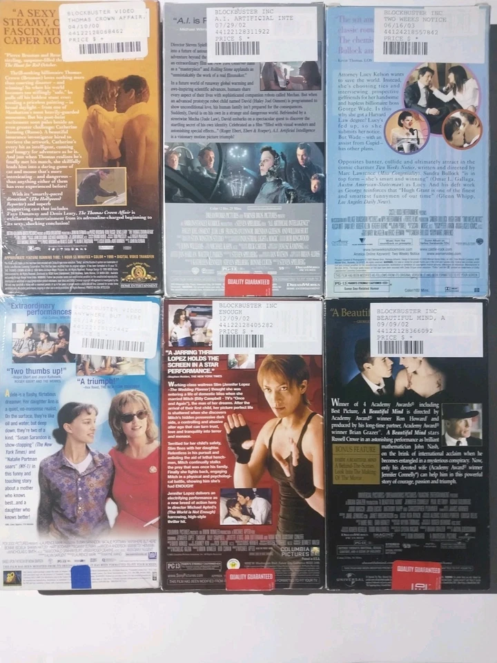 Lot Of 6 Former Blockbuster Vhs Tapes 2 Are Sealed Beautiful Mind, Enough,,,, Foto 2 de 4