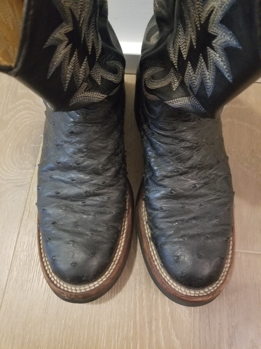 Justin Women's Tekno Crepe Black Ostrich Leather Barn Boots Roomy