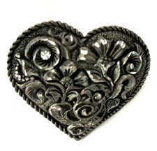 Silvertone HEART Belt Buckle