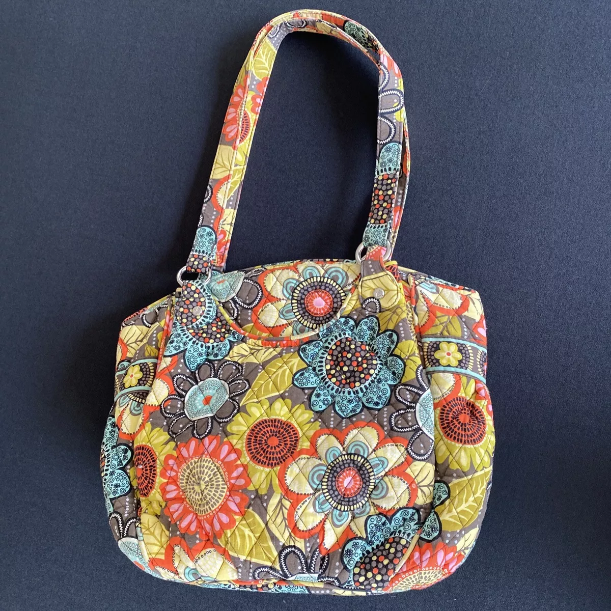 RETIRED VERA BRADLEY FLOWER SHOWER GLENNA SHOULDER BAG BROWN ORANGE FLORAL EUC