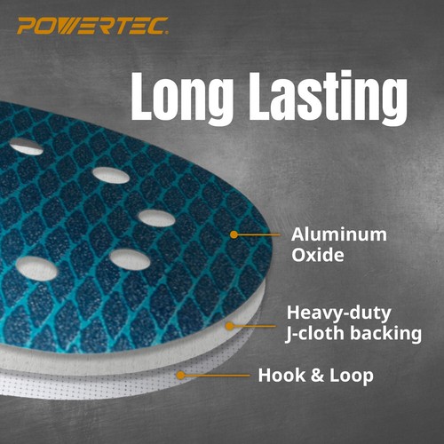 POWERTEC 5 Inch 8-Hole Hook and Loop Diamond Shaped Sanding Disc, 50PK, 240 Grit - Picture 3 of 8