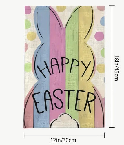 Frohe Ostern Garten Flagge 18"" x 12"" doppelseitig pastell gestreifter Hase Neu $ 0 Versand - Bild 3 von 4