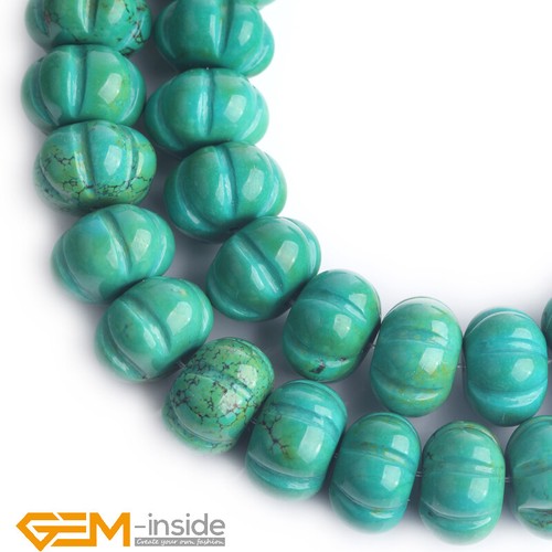 Natural Old Turquoise Stone Pumpkin Lantern Carved Mala Jewelry Making Beads AU
