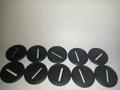 3D Printed BLACK round 30mm BASES slotted slot off center MINIATURE tabletop
