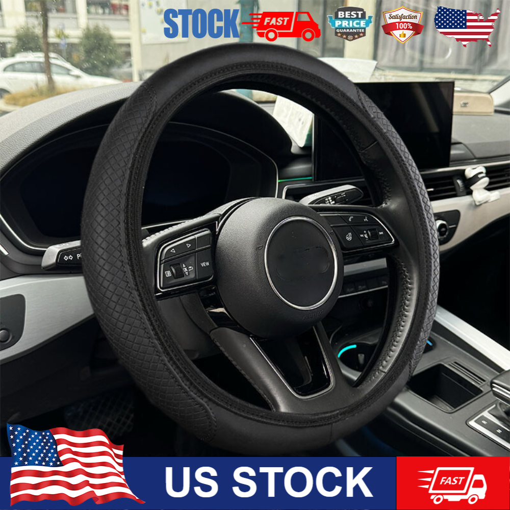 Premium Leather Steering Wheel Cover - Non-Slip Grip, Universal Fit for 15