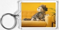 AA DOG SITTING ON SOFA & WEARING SHADES IN LOUNGE FLOOR KEYRING