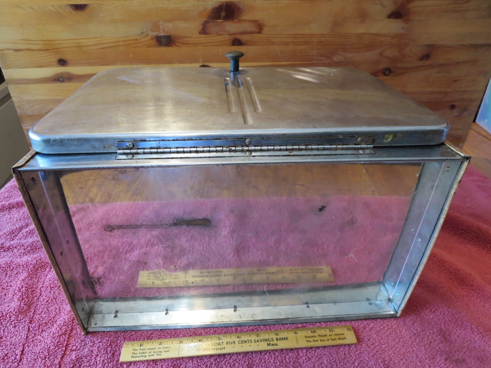 Vintage Kreamer Ware Metal Bread Box FauxWooden Stainless Door with Shelf eBay