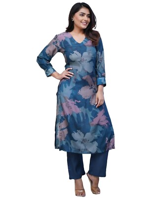 Women's Rayon Viscose Straight Printed Kurta with Pant