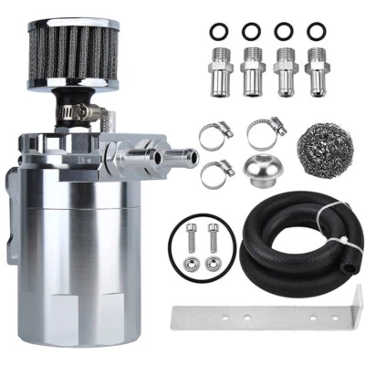 Oil Catch Can Kit Reservoir Baffled Tank with Breather Hose Universal Sliver - Bild 1 von 4