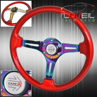 Universal 350mm 1.75'' Deep Red Neo Chrome Steering Wheel Type R Button