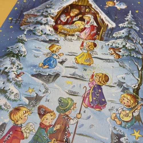 Vintage Paper Christmas Glitter Advent Calendar Kruger Western Germany Nativity - Picture 7 of 13
