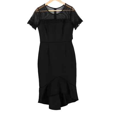 En Focus Studio Sheath Dress Womens 6 Black Mesh Lace Trim Flared Hi Low  Hem | eBay