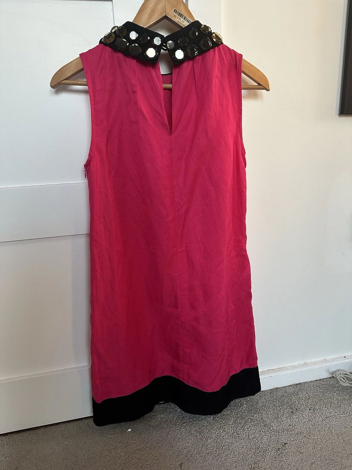 Autentico Abito Miu Miu Rosa Lino Shift Gioiellato Medio