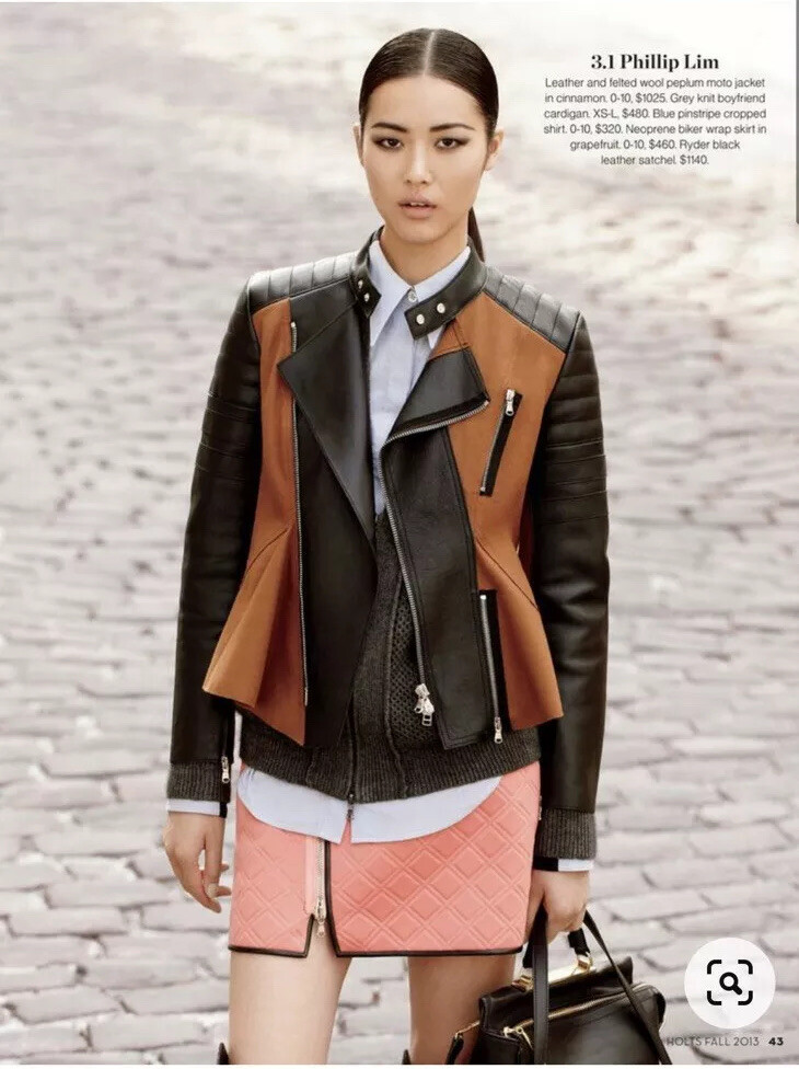 Phillip Lim 3.1 Women's Brown & Black Zip Up Lamb Leather Moto