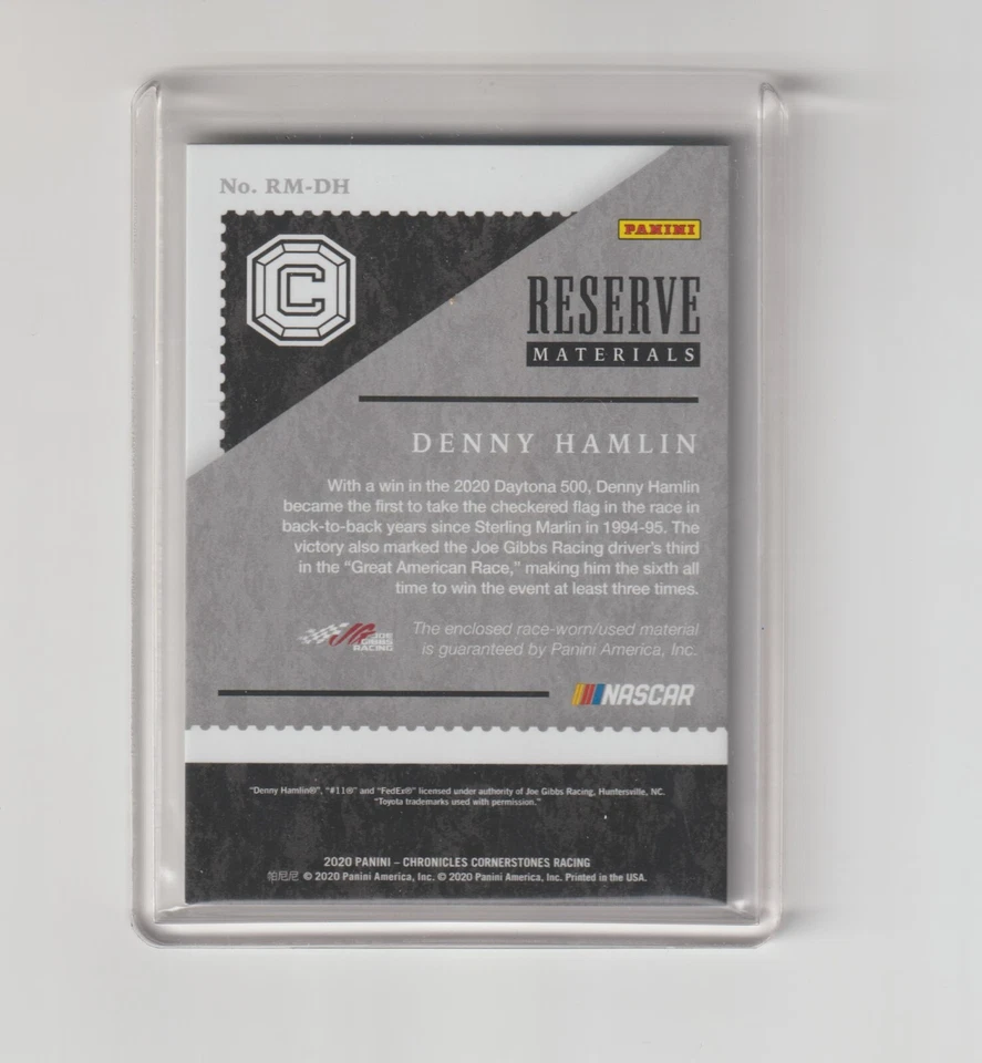 2020 Panini Cornerstones Denny Hamlin Reserve Materials RACE USED - Image 2 of 2