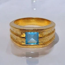 Blue Topaz Square Cut Gemstone With 925 Sterling Silver Ring For Men's #857
