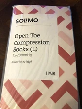 SOLIMO OPEN TOE COMPRESSION SOCKS SHEER KNEE HIGHS - BEIGE, 15-20, LARGE - PAIR